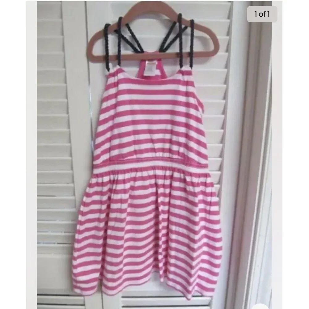 GYMBOREE STRIPES&ANCHOR PINK WHITE‎ NAVY ROPE SMOCKED BEACH BOAT SAIL DRESS 7